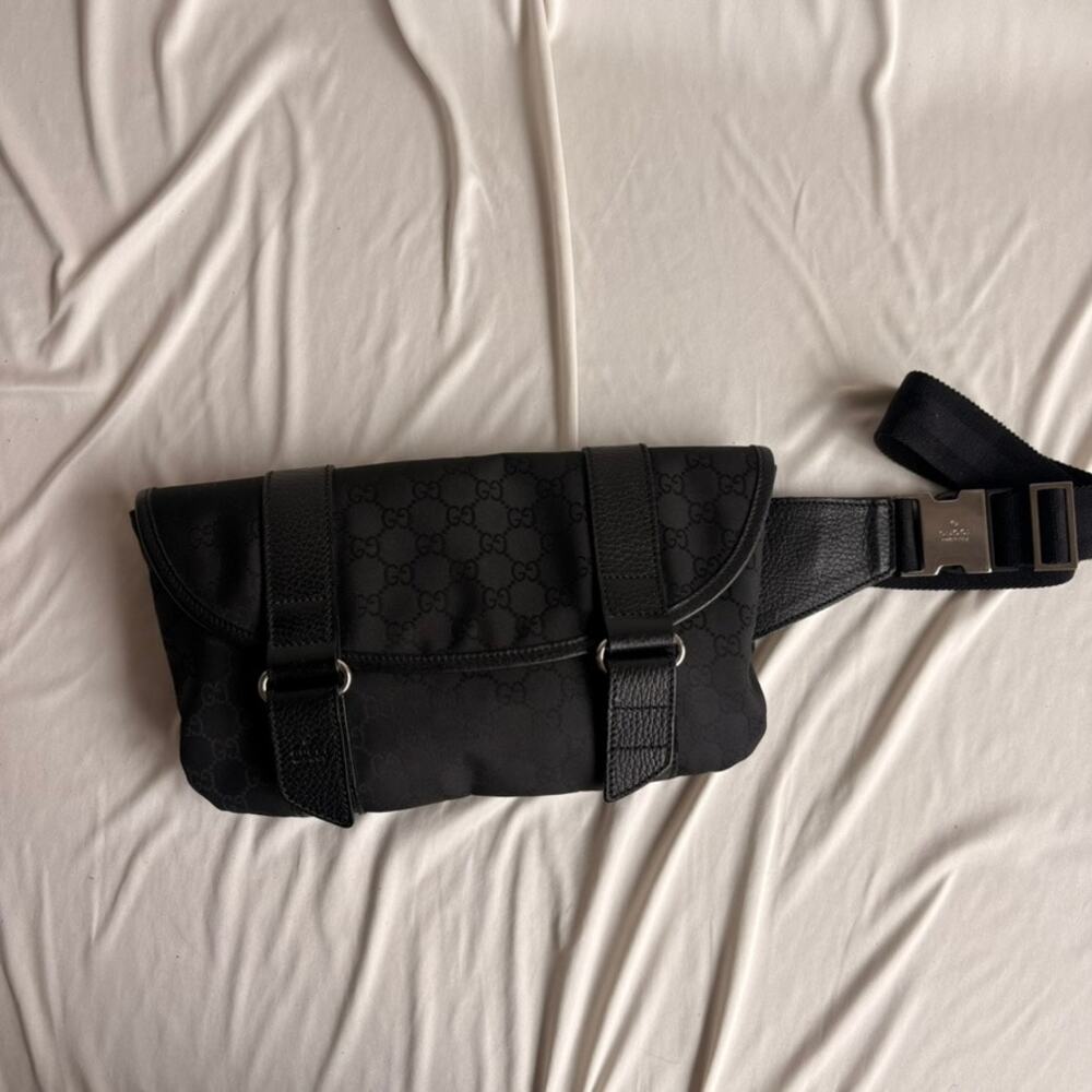 Gucci Messenger Bag Black GG Monogram Nylon, Leather Trim - Picture 8 of 12